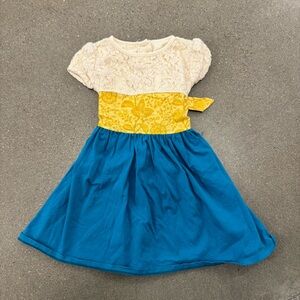Persnickety White and Yellow Puff Sleeve Sundress with Lace Details Size 4 years